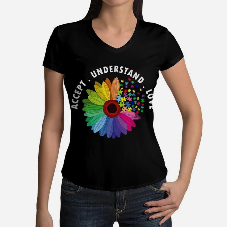 Floral Autism Awareness Daisy Flower For Men Women Kids Women V-Neck T-Shirt