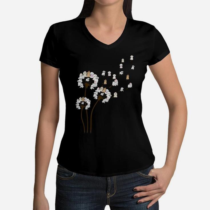 Flower Maltese Dog Dandelion Funny Animal Lover For Boy Girl Women V-Neck T-Shirt