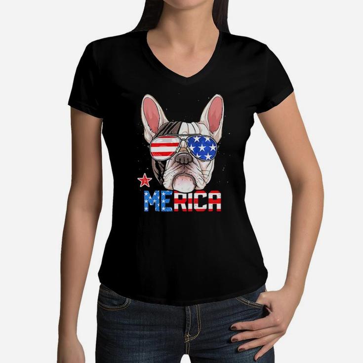 French Bulldog Merica 4Th Of July Men Boys Dog Puppy Women V-Neck T-Shirt