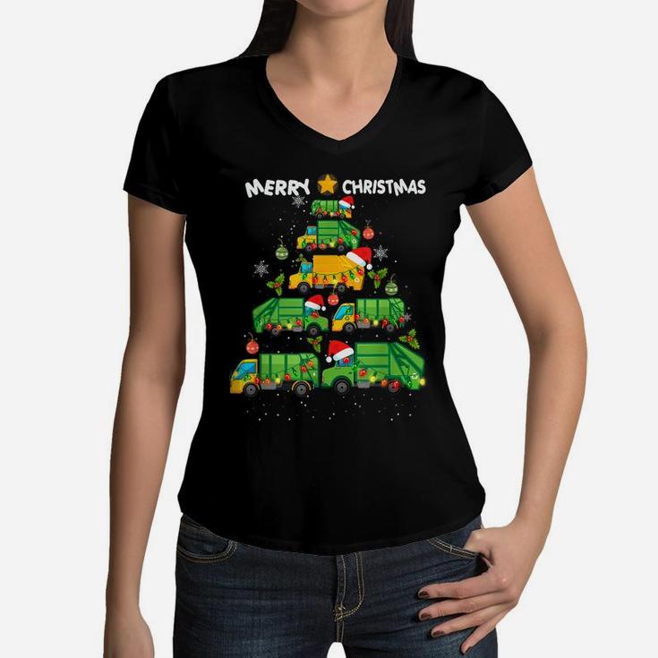 Funny Garbage Truck Christmas Tree Ornament Decor Boys Kids Women V-Neck T-Shirt