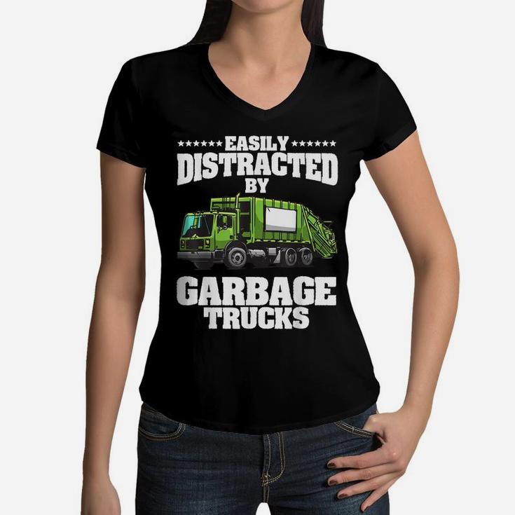Funny Garbage Trucks Design Kids Men Women Trash Truck Lover Women V-Neck T-Shirt