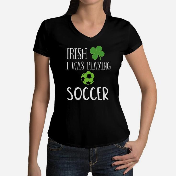 Funny Irish Soccer St Patricks Day For Kids Shamrock Women V-Neck T-Shirt