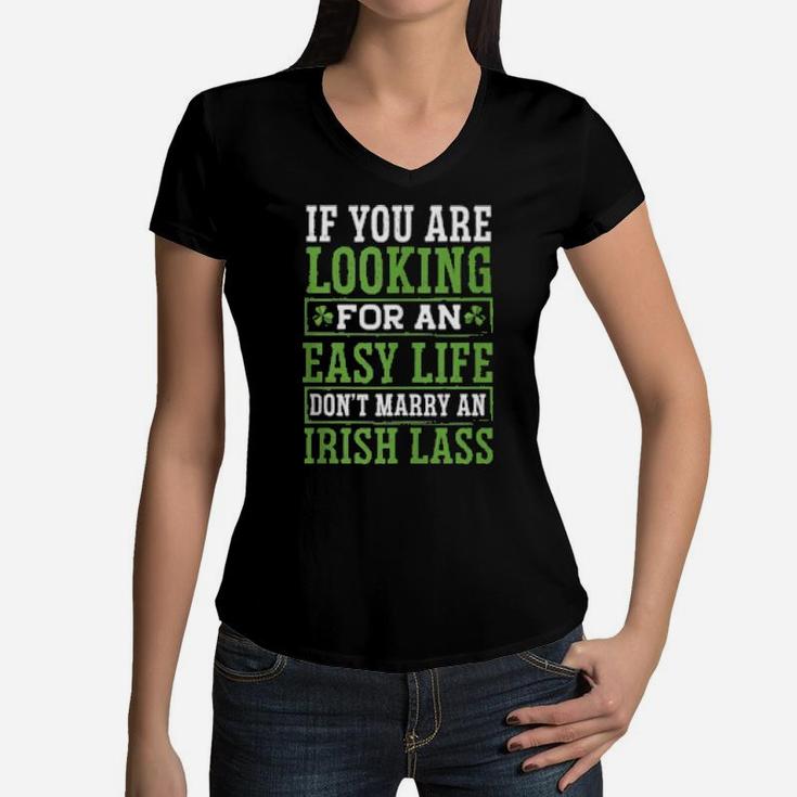 Funny Irish Wife Cute St Patrick's Day Lass Girl Women V-Neck T-Shirt