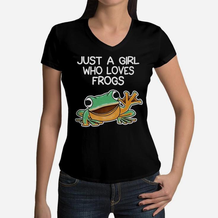Funny Just A Girl Who Loves Frogs Owner Lover Frog Gifts Women V-Neck T-Shirt