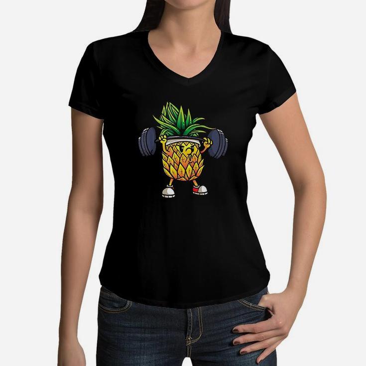 Funny Pineapple Powerlifting Weightlifting Gym Workout Girls Women V-Neck T-Shirt