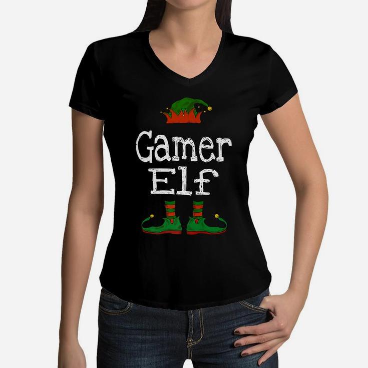 Gamer Elf Christmas Pajama Gaming Boys Girls Kids Teens Gift Women V-Neck T-Shirt