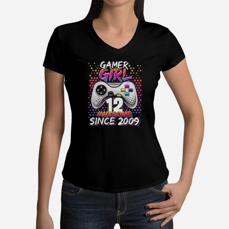 Gamer Girl 12 Awesome Since 2009 Video Game Women V-Neck T-Shirt