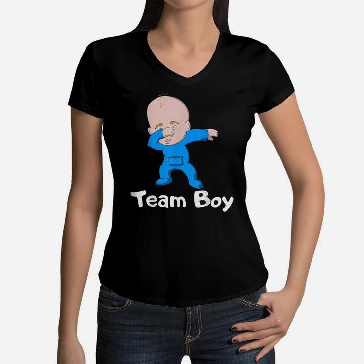 Gender Reveal Party Team Boy Dabbing Baby Women V-Neck T-Shirt