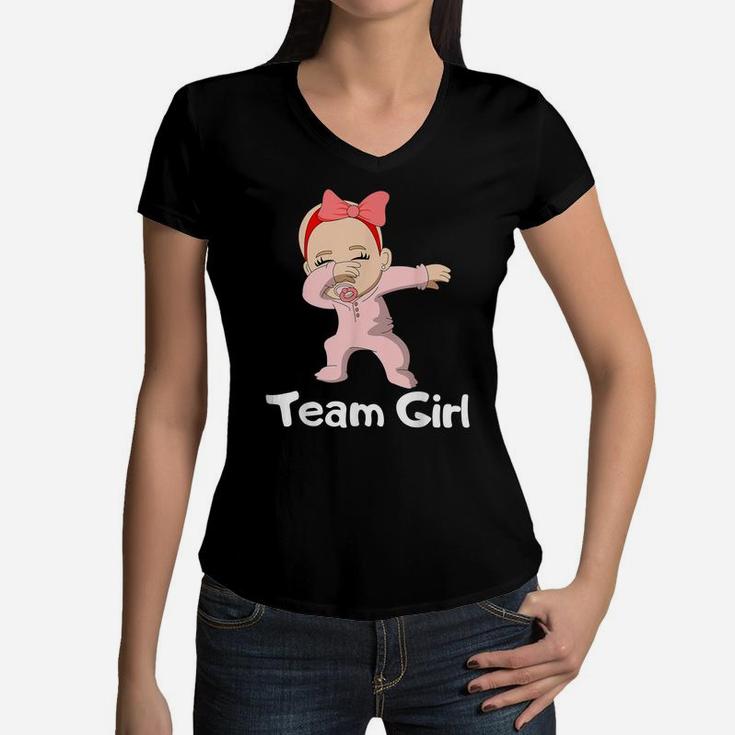 Gender Reveal Party Team Girl Dabbing Baby Women V-Neck T-Shirt