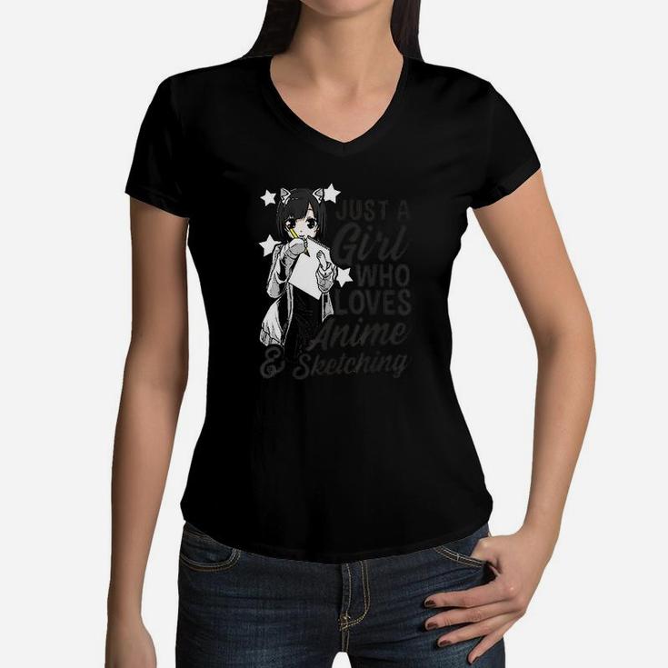 Girl Just A Girl Who Loves And Sketching Drawing Women V-Neck T-Shirt