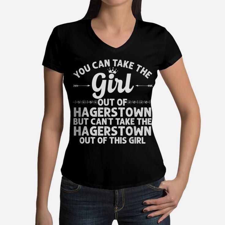 Girl Out Of Hagerstown Md Maryland Gift Funny Home Roots Usa Women V-Neck T-Shirt