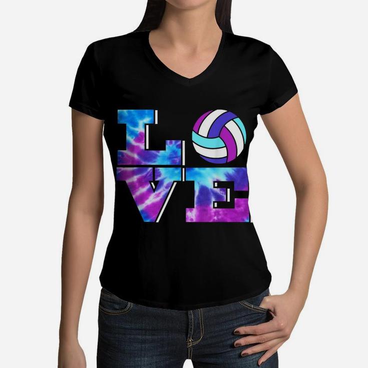 Girls Love Volleyball Tie Dye Teenage Women Birthday Gift Women V-Neck T-Shirt