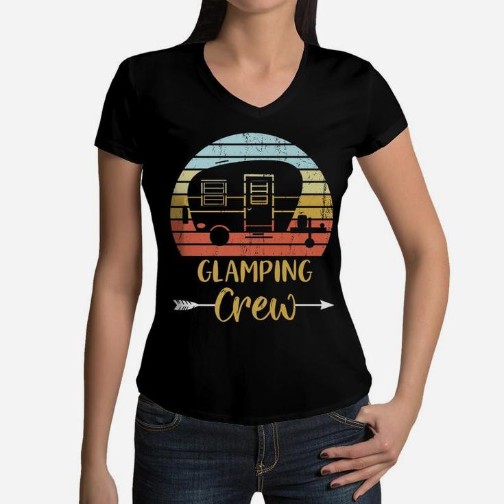 Glamping Crew Funny Matching Family Girls Camping Trip Women V-Neck T-Shirt