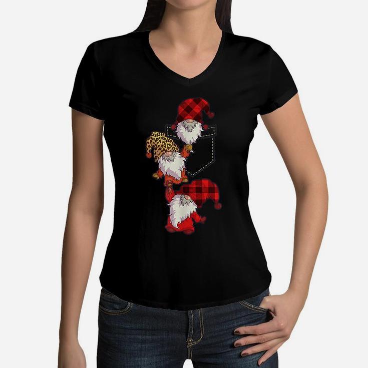 Gnome In Pocket Shirt Women Buffalo Plaid Girls Gnome Lover Women V-Neck T-Shirt