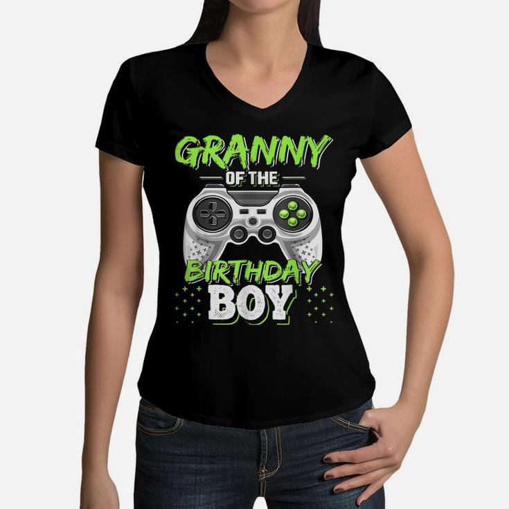 Granny Of The Birthday Boy Matching Video Game Birthday Women V-Neck T-Shirt