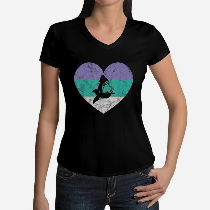 Great White Shark Gift For Women And Girls Retro Cute Women V-Neck T-Shirt