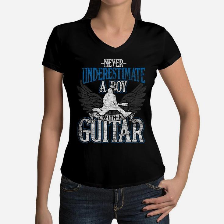 Guitarist Men Boys - Never Underestimate A Boy With A Guitar Women V-Neck T-Shirt