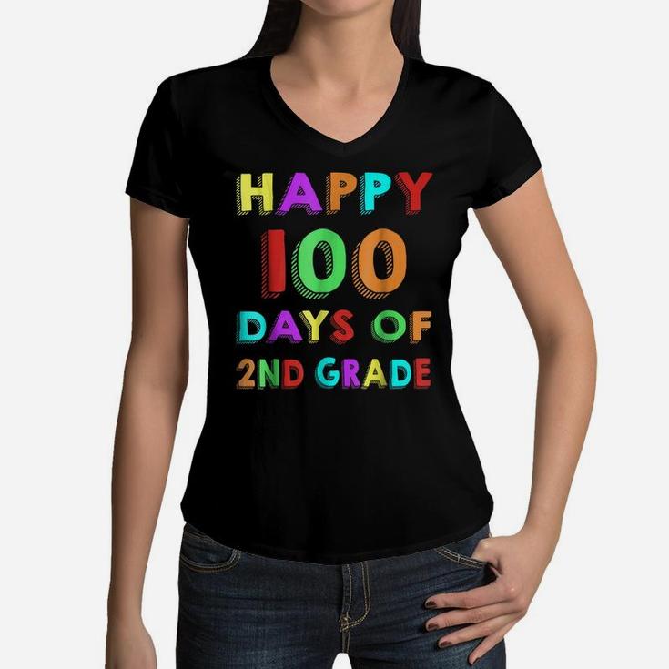 Happy 100Th Day Of 2Nd Grade Shirt For Kids And Teachers Women V-Neck T-Shirt