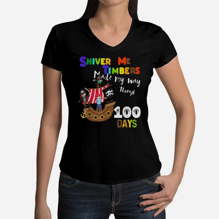 Happy 100Th Day Of School Shirt For Boys Girls Kids Teacher Women V-Neck T-Shirt