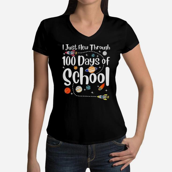 Happy 100Th Day Of School Space Funny Teacher Student Kids Women V-Neck T-Shirt