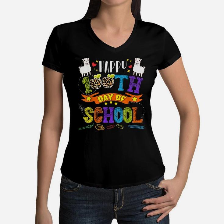 Happy 100Th Day Of School Teacher Student Girls Boys Gift Women V-Neck T-Shirt