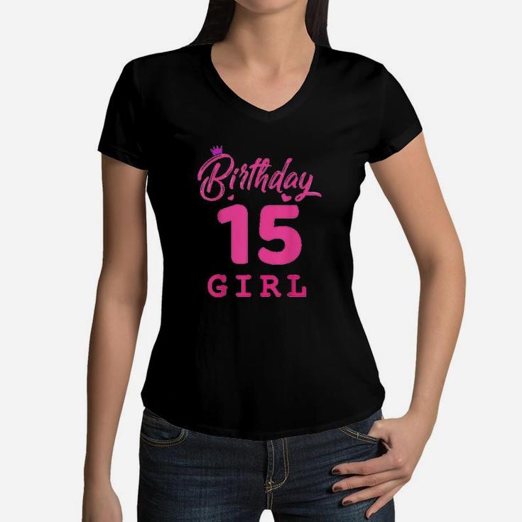 Happy Birthday Girls 15Th Party 15 Years Old Women V-Neck T-Shirt