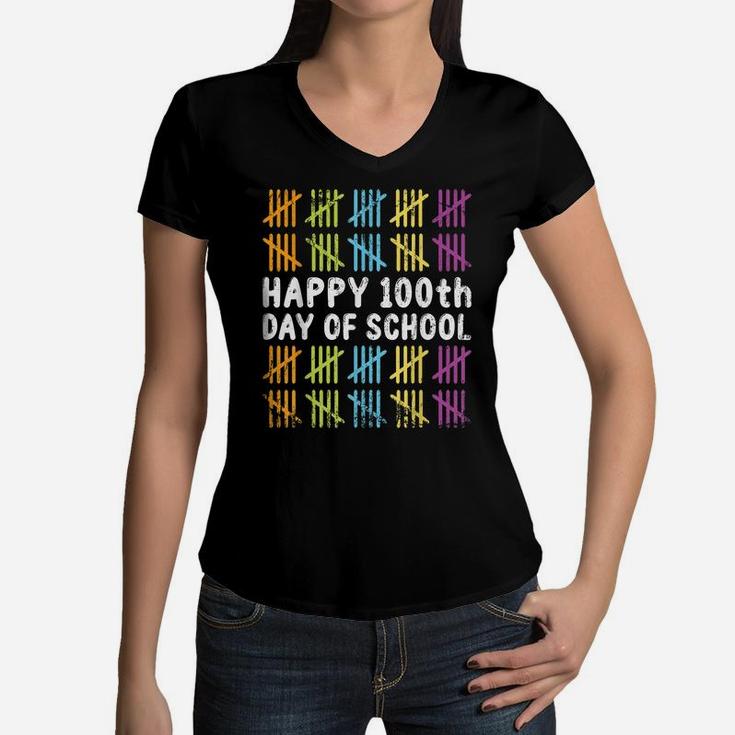 Happy Student Boys Girls Kids Gift 100Th Day Of School Women V-Neck T-Shirt
