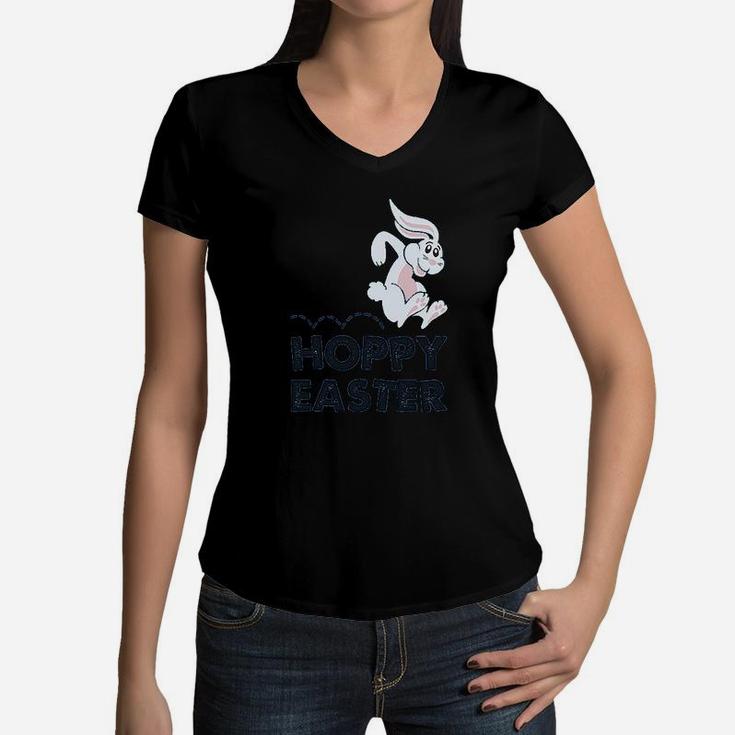 Hoppy Easter Cute Happy Easter Bunny Boy Girl Kids Women V-Neck T-Shirt