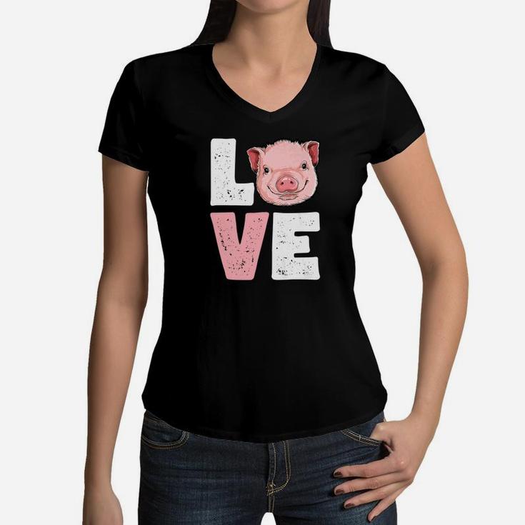 I Love Pigs Pig Lovers Farming Farmer Girls Gifts Women V-Neck T-Shirt
