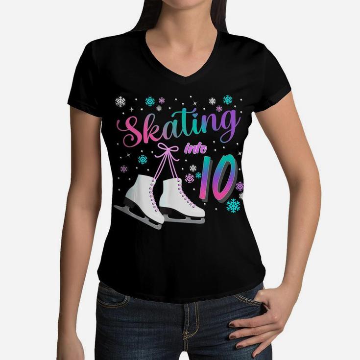 Ice Skating Rolling Birthday Party Girl Family Matching Women V-Neck T-Shirt
