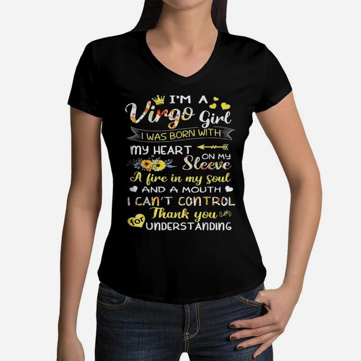 I'm A Virgo Girl Flower Shirt For Birthday Women V-Neck T-Shirt