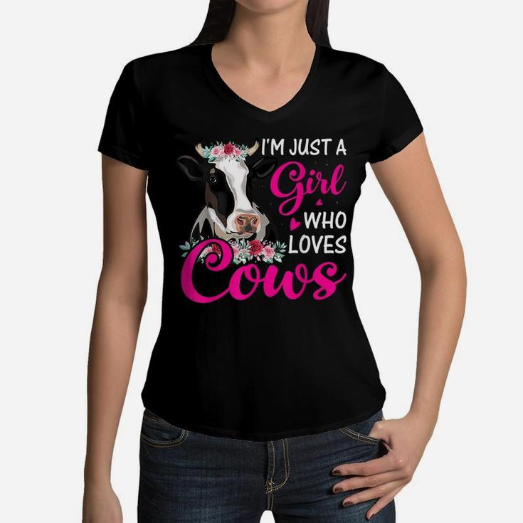 I'm Just A Girl Who Loves Cows, Cow Farmer Farm Women Gifts Women V-Neck T-Shirt