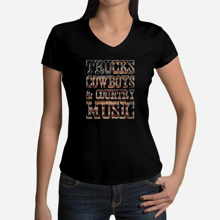 It Fresh Trucks Cowboys And Country Music Women V-Neck T-Shirt