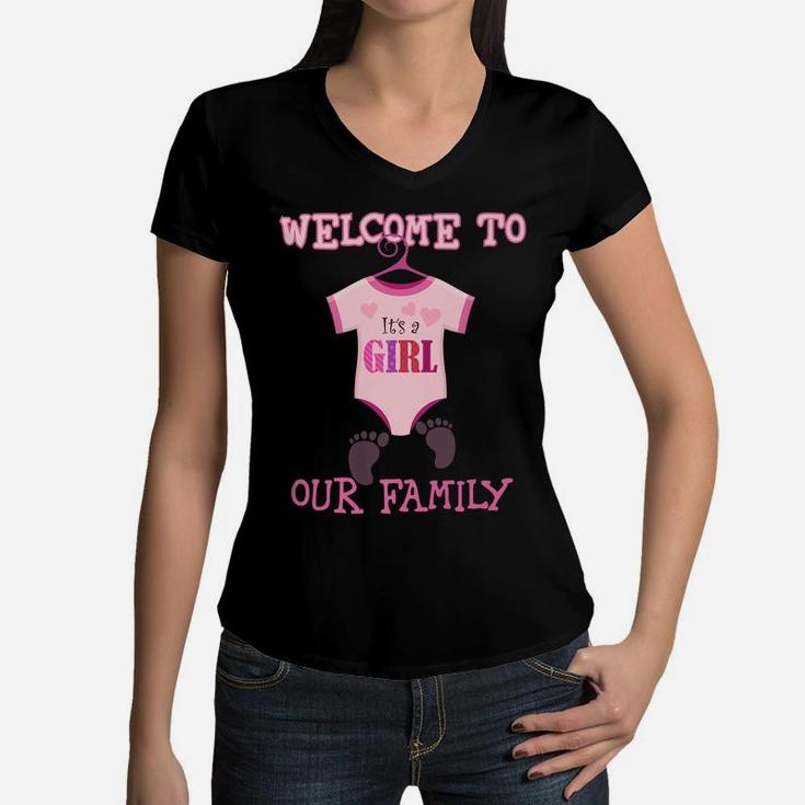 It's A Girl ,Welcome To Our Family ,Baby Shower,Party Tshirt Women V-Neck T-Shirt