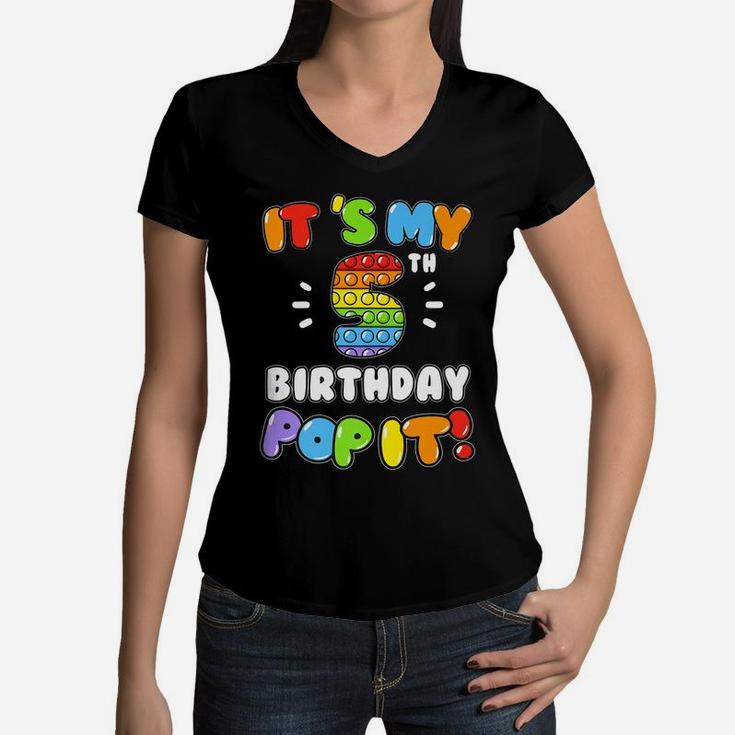 It's My 5 Birthday Boy Girl Pop It 5 Years Old Birthday Women V-Neck T-Shirt