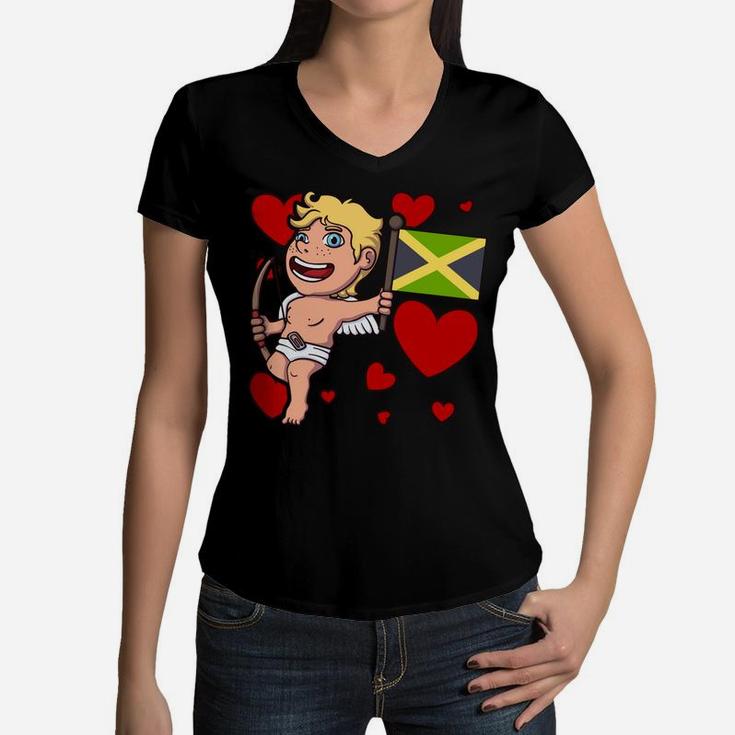 Jamaican Cupid Valentines Day Jamaica Themed Gift Women V-Neck T-Shirt