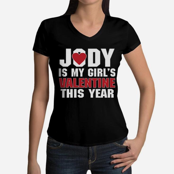 Jody Is My Girl's Valentine This Year Women V-Neck T-Shirt