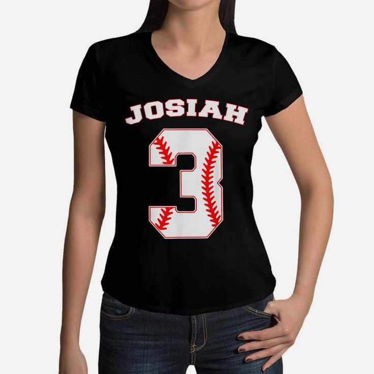 Josiah Baseball Name Three Years 3Rd Birthday Number Boys Women V-Neck T-Shirt