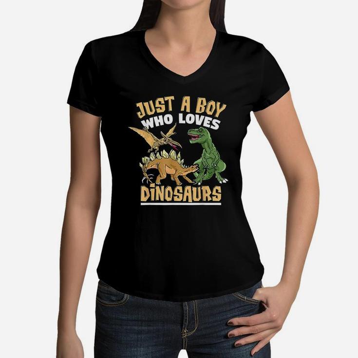 Just A Boy Who Loves Dinosaurs Women V-Neck T-Shirt