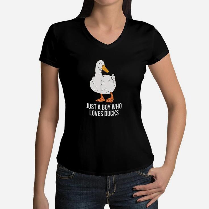 Just A Boy Who Loves Ducks Women V-Neck T-Shirt