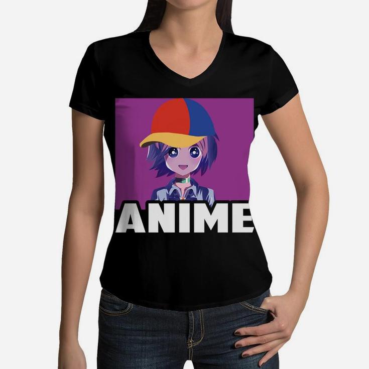 Just A Girl Who Love Anime Funny Gifts For Teen Girls Anime Women V-Neck T-Shirt