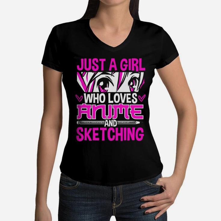 Just A Girl Who Loves Anime And Sketching Women V-Neck T-Shirt