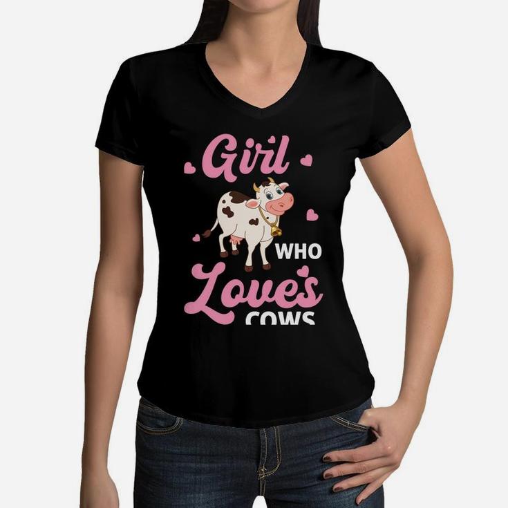 Just A Girl Who Loves Cows - Cow Women V-Neck T-Shirt