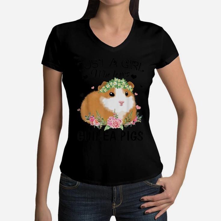 Just A Girl Who Loves Guinea Pigs Shirt Animal Lover Gift Women V-Neck T-Shirt