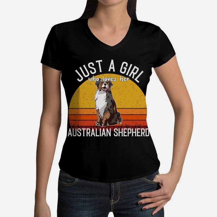 Just A Girl Who Loves Her Australian Shepherd Women V-Neck T-Shirt