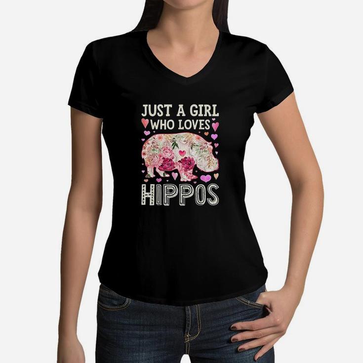 Just A Girl Who Loves Hippos Women V-Neck T-Shirt