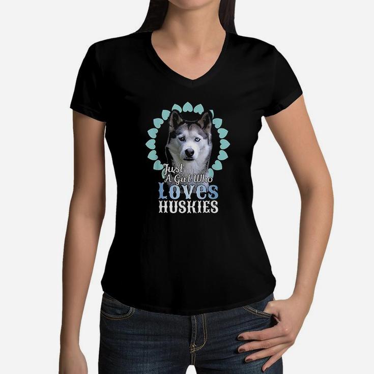 Just A Girl Who Loves Huskies Women V-Neck T-Shirt