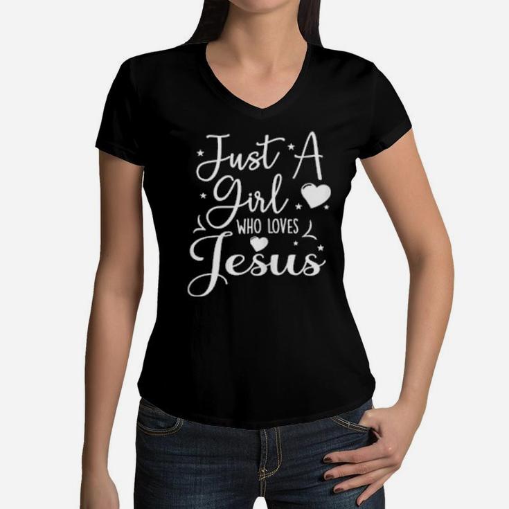 Just A Girl Who Loves Jesus Church Cute Christian Women V-Neck T-Shirt