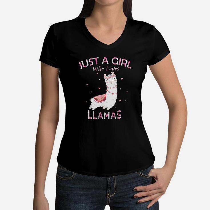 Just A Girl Who Loves Llamas Women V-Neck T-Shirt