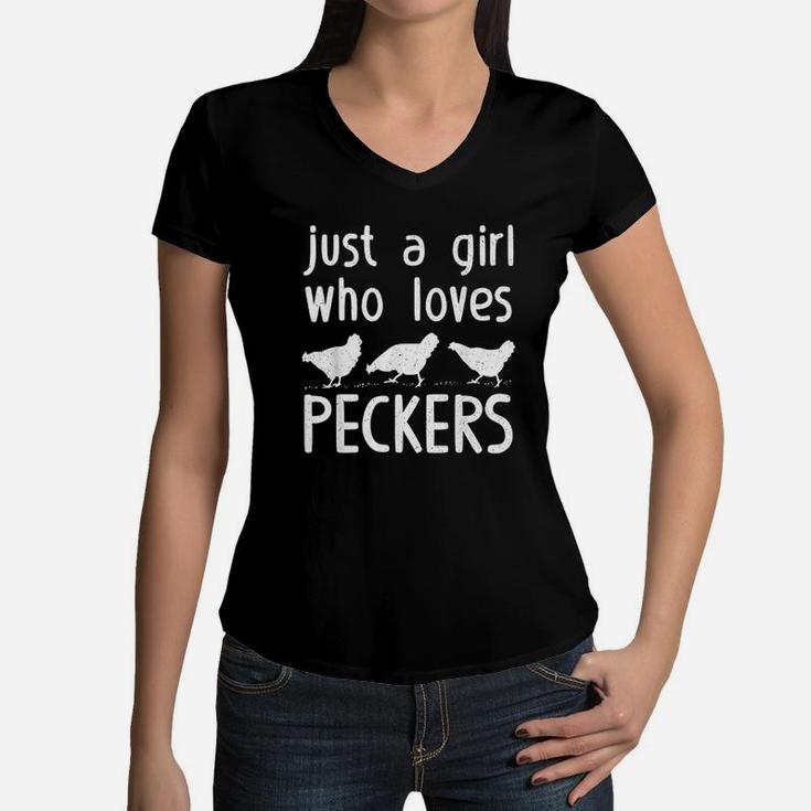 Just A Girl Who Loves Peckers Women V-Neck T-Shirt